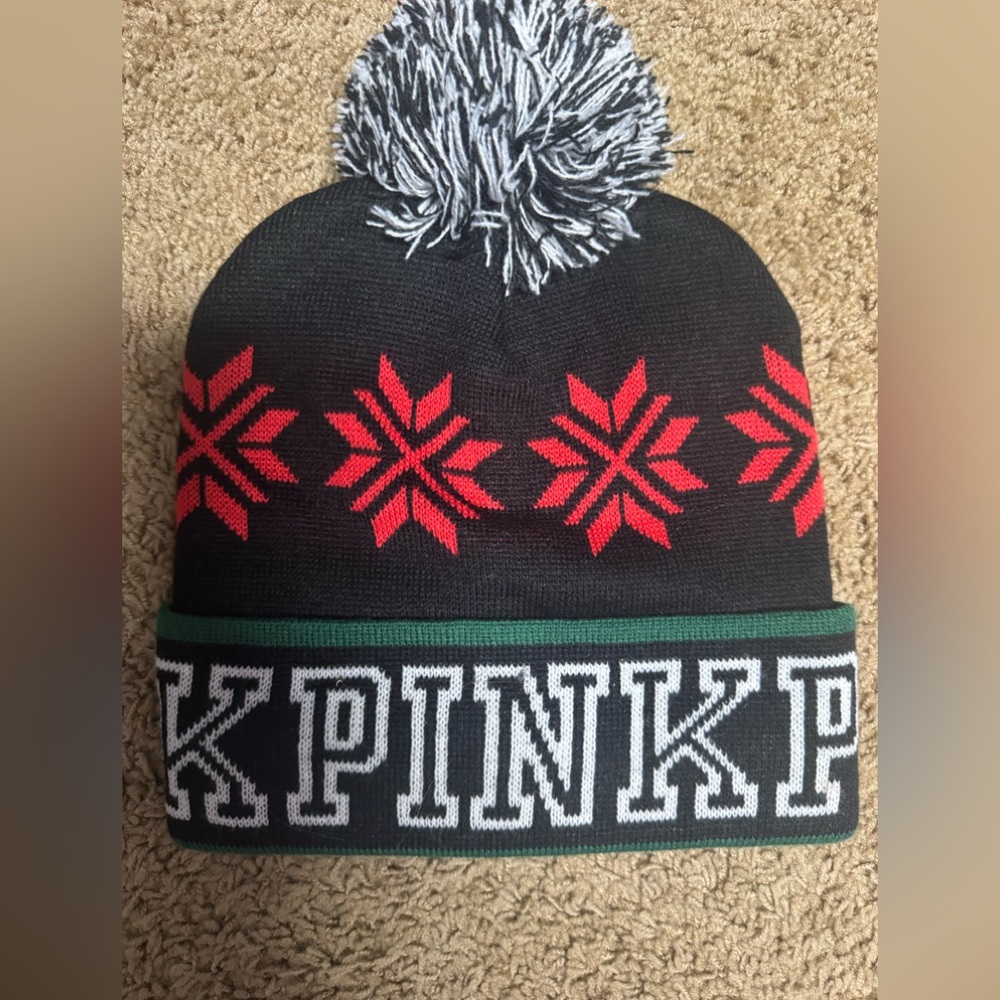 Victoria's Secret PINK Black and Red Knit Beanie